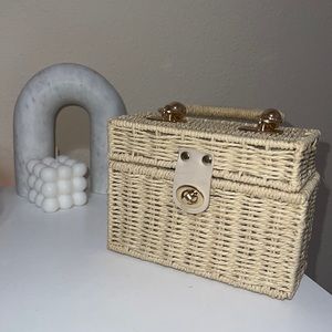 Tan straw square purse/ handbag